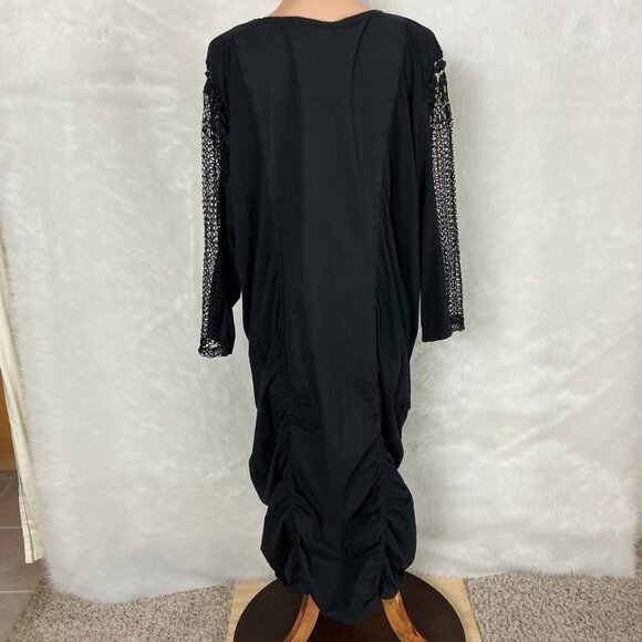 XCVI Black Ruched Sheer Lace Sleeve Midi Dress Plus Size 3X - Picture 5 of 9